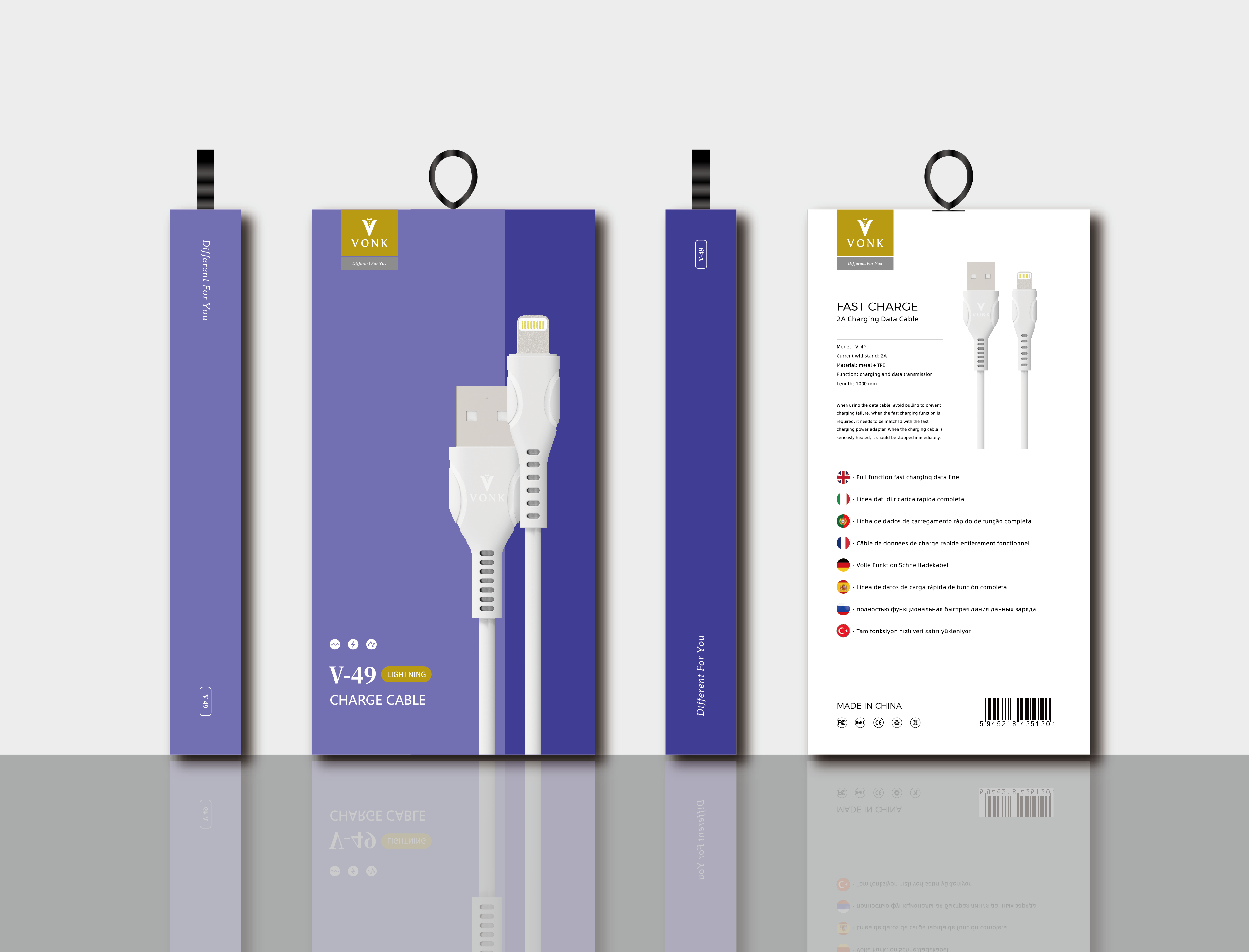USB to Lightning Charging Cable 1m – 2A Fast Charge, TPE Durable & Flexible - V-49 USB to Lightning Charging Cable 1m – 2A Fast Charge, TPE Durable & Flexible - V-49